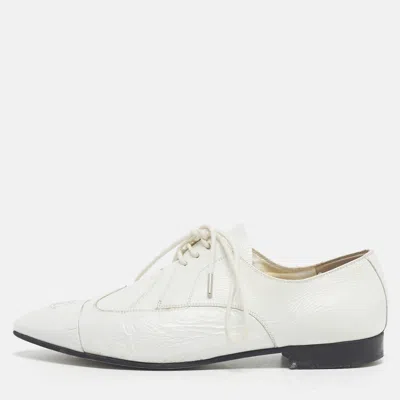 Pre-owned Chanel White Leather Oxfords Lace Up Size 36
