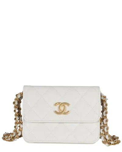 Pre-owned Chanel White Leather Quilted Caviar Twist Your Buttons Coin Purse With Chain  (authentic Pre-loved)