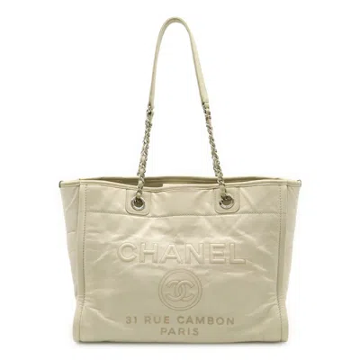 Pre-owned Chanel White Leather Shoulder Bag Tote Bag ()