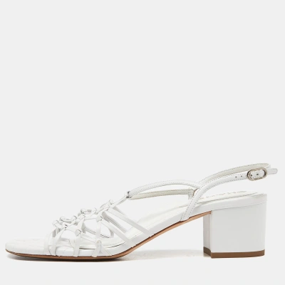 Pre-owned Chanel White Leather Slingback Sandals Size 39.5