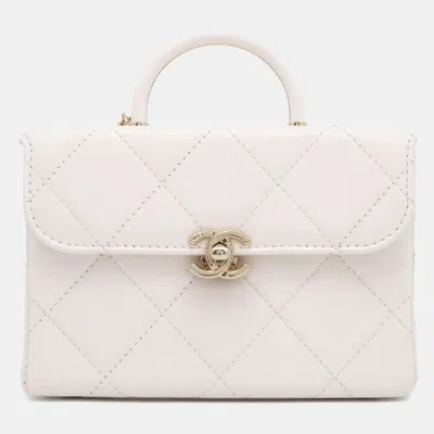 Pre-owned Chanel White Leather Top Handle Flap Bag