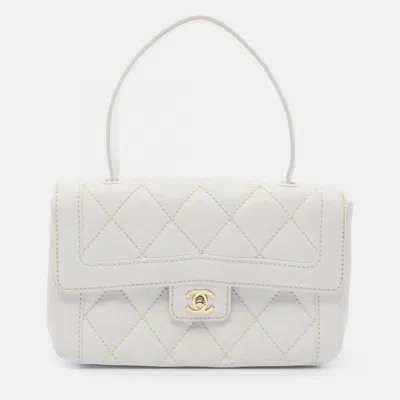 Pre-owned Chanel White Leather Wild Stitch Cc Coco Top Handle Bag
