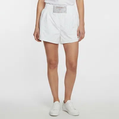 Pre-owned Chanel White Logo Rhinestone Embellished Cotton Shorts S