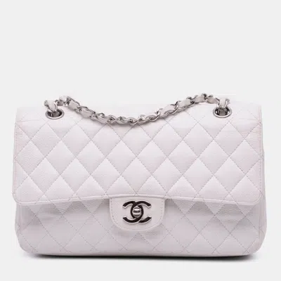 Pre-owned Chanel White Medium Classic Caviar Double Flap