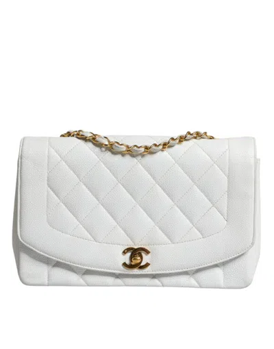 Pre-owned Chanel White Medium Classic Diana Shoulder Bag Gold Plated Women's Purse