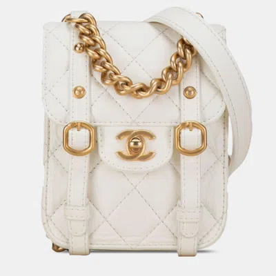 Pre-owned Chanel White Mini Aged Calfskin City School Flap