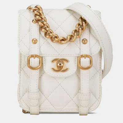 Pre-owned Chanel White Mini Aged Calfskin City School Flap