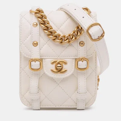 Pre-owned Chanel White Mini Aged Calfskin City School Flap