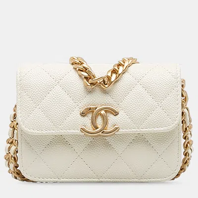 Pre-owned Chanel White Mini Caviar Flap Shoulder Bag