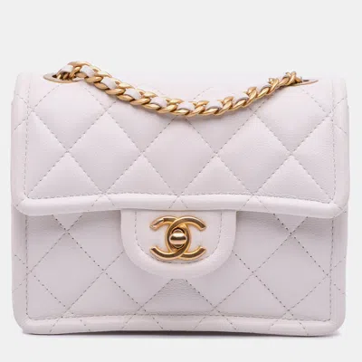 Pre-owned Chanel White Mini Quilted Caviar Sweet Classic Flap