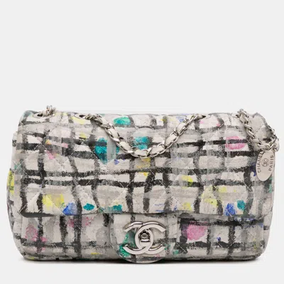 Pre-owned Chanel White Mini Rectangular Calfskin Hand Painted Graffiti Flap