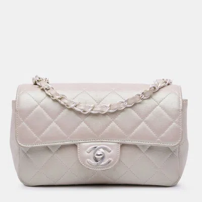 Pre-owned Chanel White Mini Rectangular Classic Iridescent Lambskin Single Flap