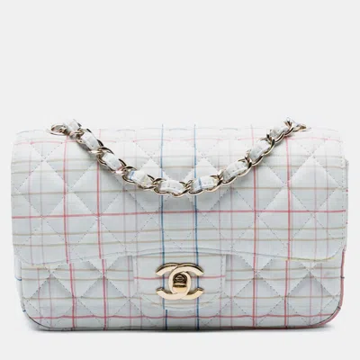Pre-owned Chanel White Mini Rectangular Classic Printed Calfskin Single Flap