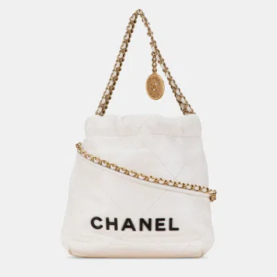 Pre-owned Chanel White Mini Shiny Calfskin 22 Hobo