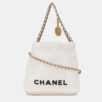 Pre-owned Chanel White Mini Shiny Calfskin 22 Hobo