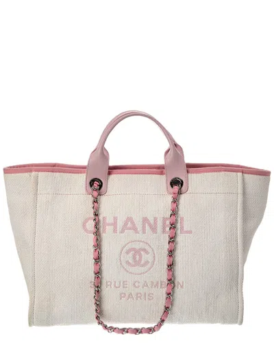 Pre-owned Chanel White Monogram Canvas Deauville Tote (authentic Pre-loved)
