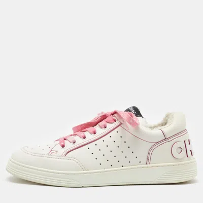 Pre-owned Chanel White Perforated Leather 21p Logo Low Top Sneakers Size 41.5