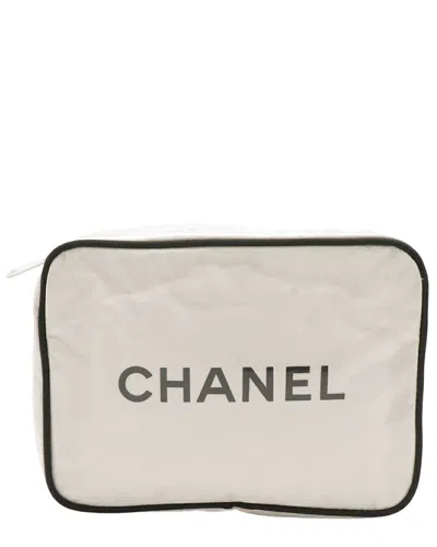 Pre-owned Chanel White Plastic Logo Travel Pouch Cosmetic Bag (authentic Pre-loved)