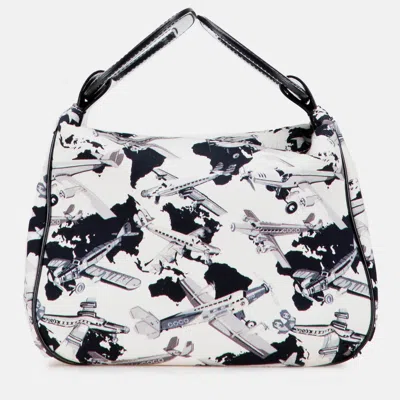 Pre-owned Chanel White Printed Canvas Coco Airline Handbag
