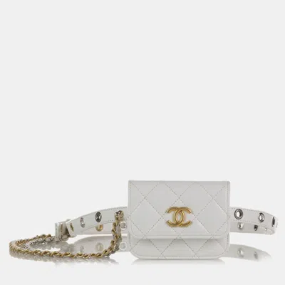 Pre-owned Chanel White Punk Chain Leather Belt Bag