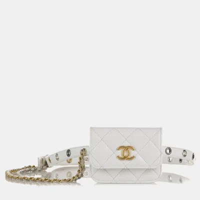 Pre-owned Chanel White Punk Chain Leather Belt Bag