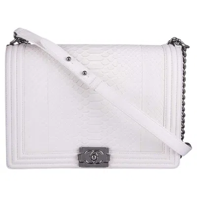 Pre-owned Chanel White Python Large Boy Bag