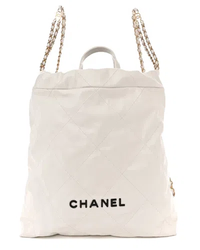 Pre-owned Chanel White Quilted Calfskin Leather Shiny  22 Backpack (authentic Pre-loved)