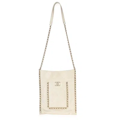 Pre-owned Chanel White Quilted Calfskin Small Chain Flat Tote
