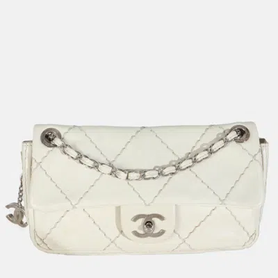 Pre-owned Chanel White Quilted Calfskin Small Ultra Stitch Flap Bag