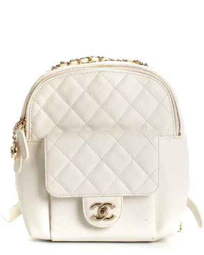 Pre-owned Chanel White Quilted Caviar Leather Cc Chain Mini Backpack (authentic Pre-  Owned)