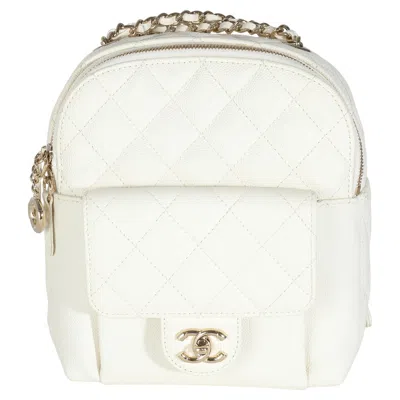 Pre-owned Chanel White Quilted Caviar Small Cc Day Backpack Handbag