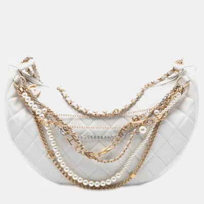 Pre-owned Chanel White Quilted Lambskin All About Chains Hobo