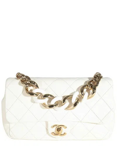 Pre-owned Chanel White Quilted Lambskin Elegant Chain Flap Bag (authentic Pre-loved)