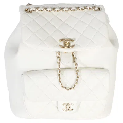 Pre-owned Chanel White Quilted Lambskin Small Duma Drawstring Backpack