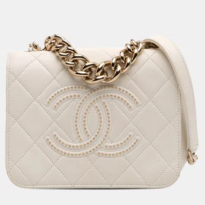 Pre-owned Chanel White Quilted Lambskin Studded Beauty Begins Flap