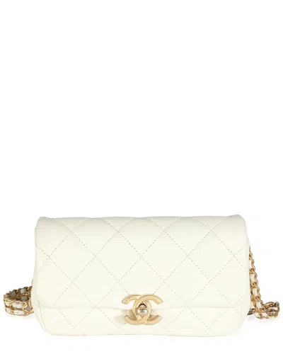 Pre-owned Chanel White Quilted Leather Chain Melody Waist Belt Bag (authentic Pre-loved)