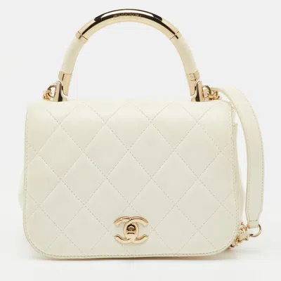Pre-owned Chanel White Quilted Leather Mini Carry Chic Flap Bag