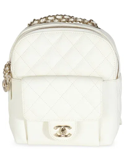 Pre-owned Chanel White Quilted Leather Small Cc Day Backpack Handbag (authentic Pre-  Loved)