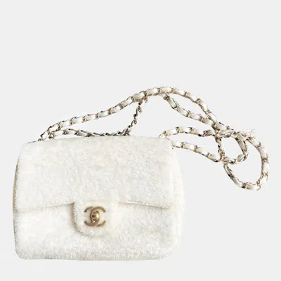 Pre-owned Chanel White Sequin Large Mini Flap Shoulder Bag