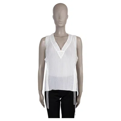 Pre-owned Chanel White Silk 14p Striped Semi Sheer Tank Top Shirt 42 L