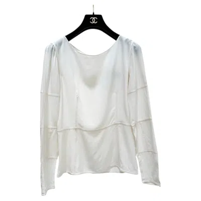 Pre-owned Chanel White Silk Long Sleeve Blouse Sz.38
