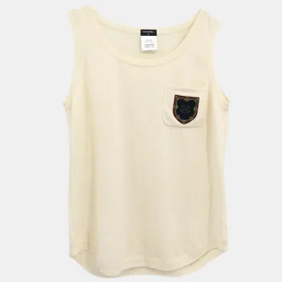 Pre-owned Chanel White Sleeveless Top Size 44