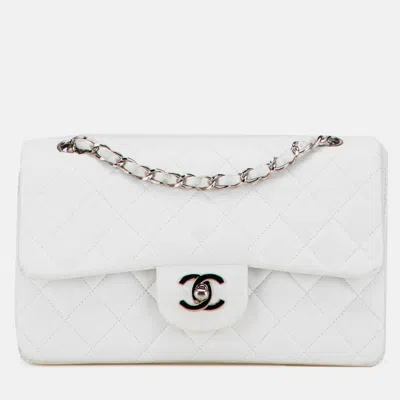 Pre-owned Chanel White Small Classic Lambskin Double Flap