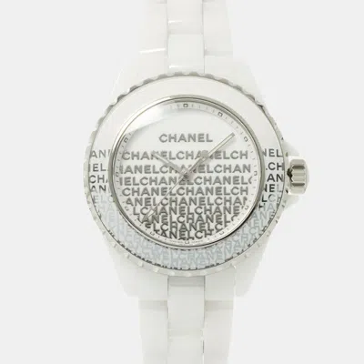 Pre-owned Chanel White Stainless Steel Ceramic J12 H7419 Quartz Women's Wristwatch 34 Mm