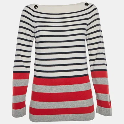 Pre-owned Chanel White Striped Cashmere Knit Sweatshirt S