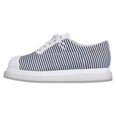 Pre-owned Chanel White Striped Leather & Textile Sneakers - Size 38