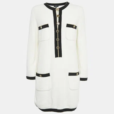 Pre-owned Chanel White Terry Cotton Knit Embellished Button Short Dress M