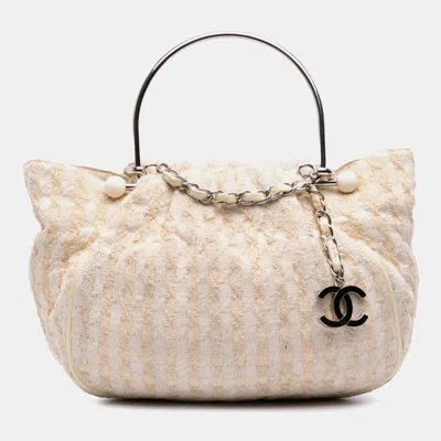 Pre-owned Chanel White Tweed Boucle Knitting Top Handle Bag