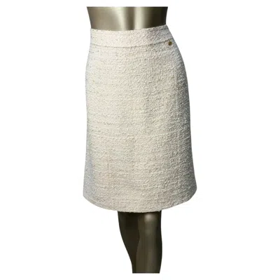 Pre-owned Chanel White Tweed Skirt Sz.44