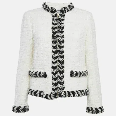 Pre-owned Chanel White Tweed Zip-up Jacket M